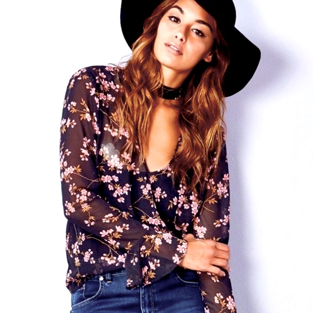 Sheer Black Cherry Blossom Top